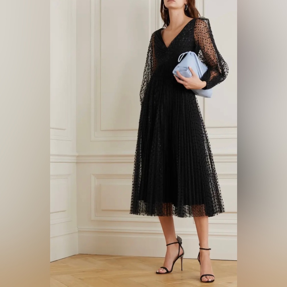 Zimmermann Pleated Polka-Dot Tulle Midi Dress